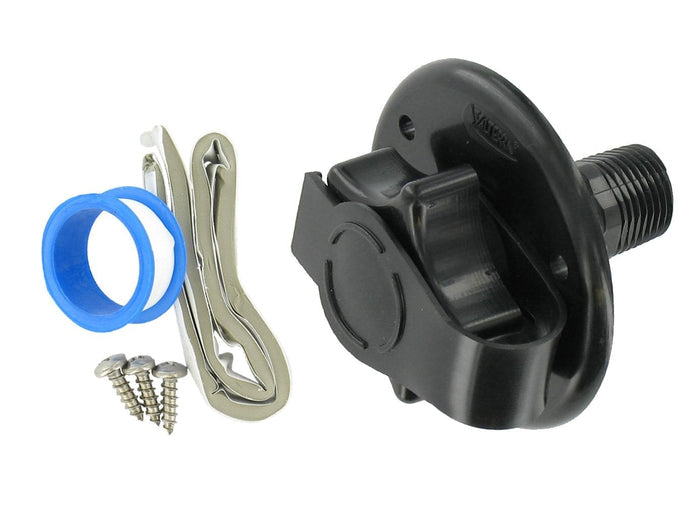 Black Valterra RV City Water Inlet 2-3/4" Flange MPT - Kit with Screws and Tape | United RV Parts