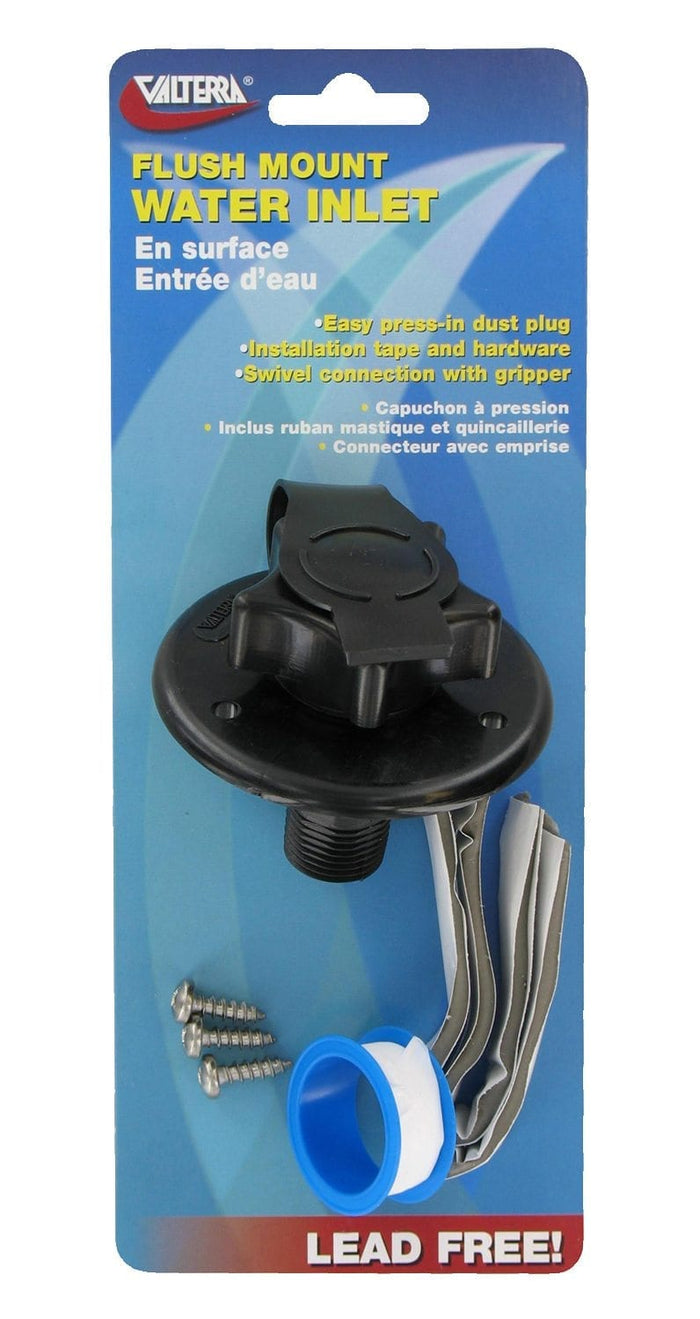 Valterra Black Flush Mount RV Water Inlet A01-0168BKVP - Retail Packaging Front | United RV Parts
