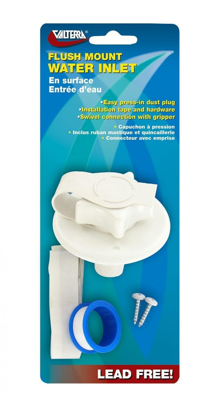 Valterra Flush Mount RV Water Inlet A01-0168VP White - Retail Packaging Front | United RV Parts