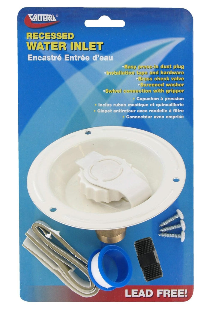 Valterra Recessed RV Water Inlet Colonial White FPT A01-0177LFVP - Retail Packaging | United RV Parts