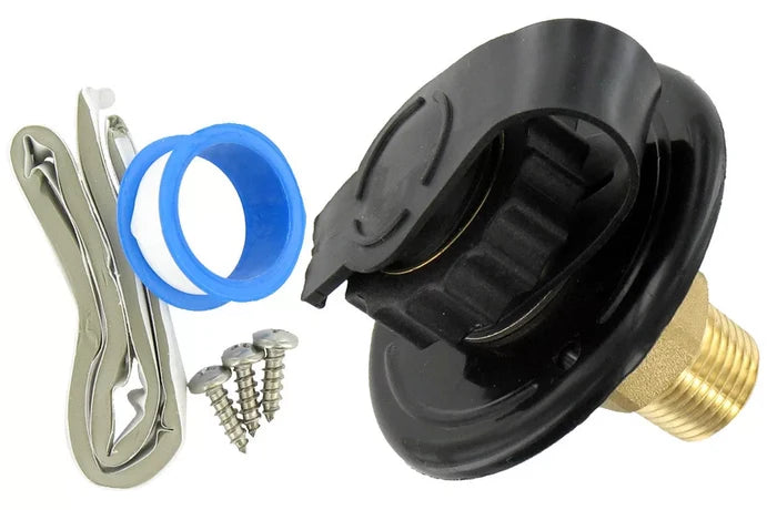 Black Valterra RV Fresh Water Inlet with Hardware - Exploded View | United RV Parts