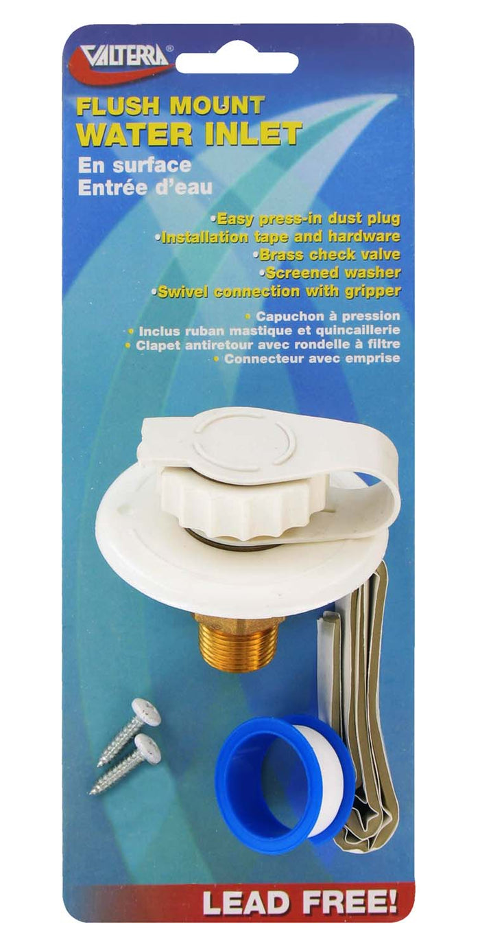 Valterra White Flush Mount RV Fresh Water Inlet A01-0170LFVP - Retail Packaging | United RV Parts