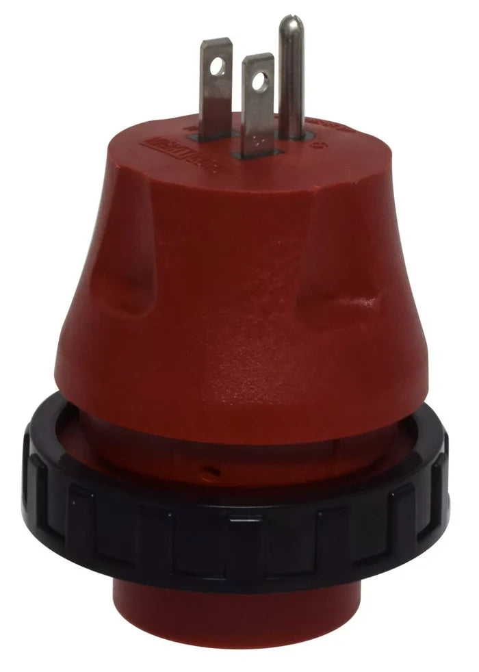 Red PVC 15 Amp to 30 Amp RV Adapter Plug - Side View | United RV Parts