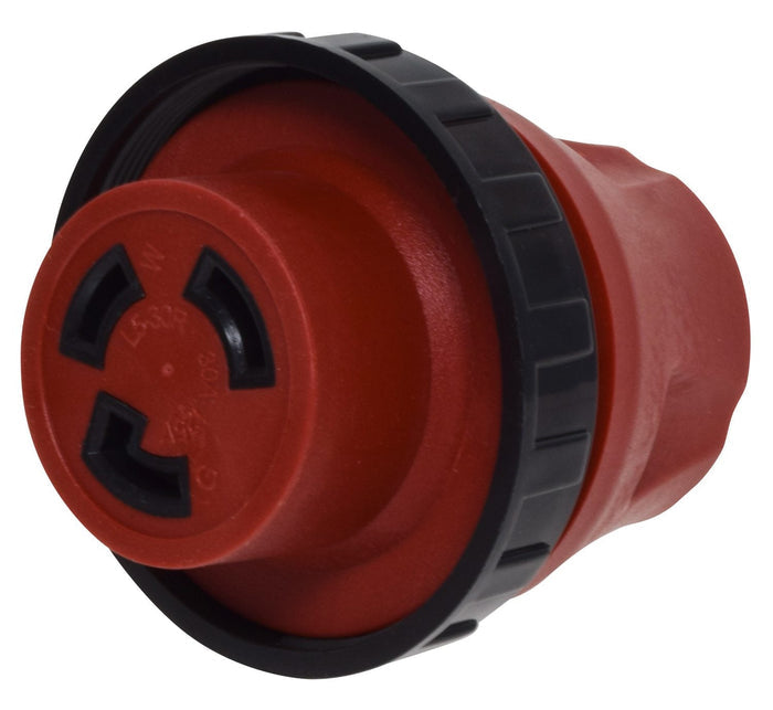 Red PVC 30 Amp Female Receptacle - End View Detail | United RV Parts