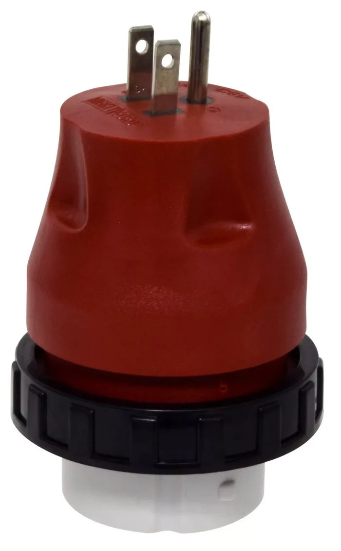 Red PVC Valterra 15 Amp to 50 Amp RV Electrical Adapter Plug A10-1550DA - Front View | United RV Parts