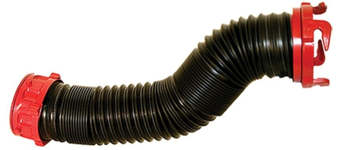 Black Flexible RV Sewer Hose Extension with Red Fittings - Side View | United RV Parts