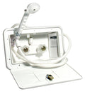 White ABS Exterior RV Shower Assembly with Handheld Head & Dual Knobs - Open View | United RV Parts