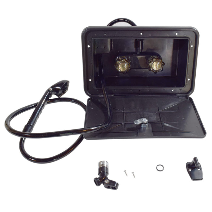 Black Valterra RV Exterior Shower Assembly - Complete Kit with Hardware, Hose & Shower Head | United RV Parts