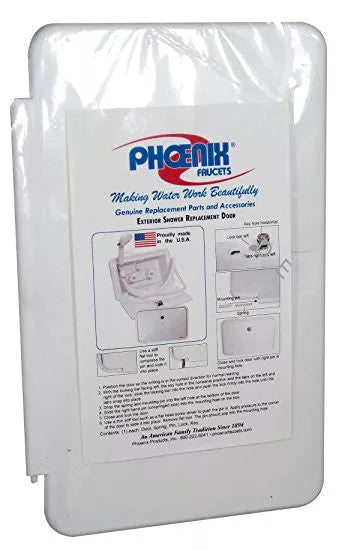 White Valterra Exterior Shower Door PF267001 - Packaged Product View | United RV Parts