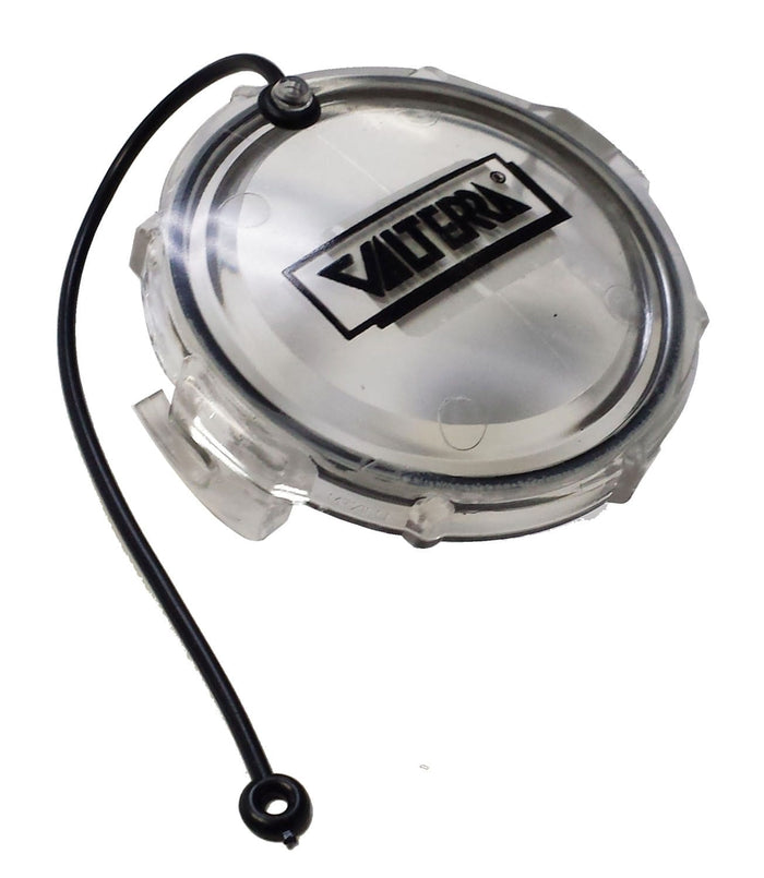 Clear Plastic 3-Inch RV Sewer Hose Cap with Tether - Top View | United RV Parts