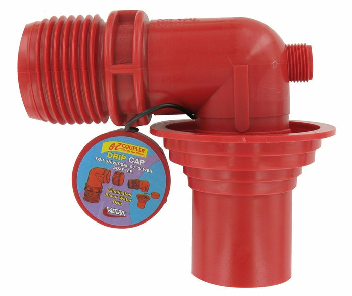 Red Plastic 90 Degree RV Sewer Adapter with Threaded Connection - Side Angle | United RV Parts