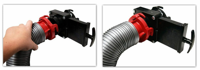 Valterra EZ Coupler F02-3101 Connected to RV Drain Valve - Sewer Hose Installation Side View | United RV Parts