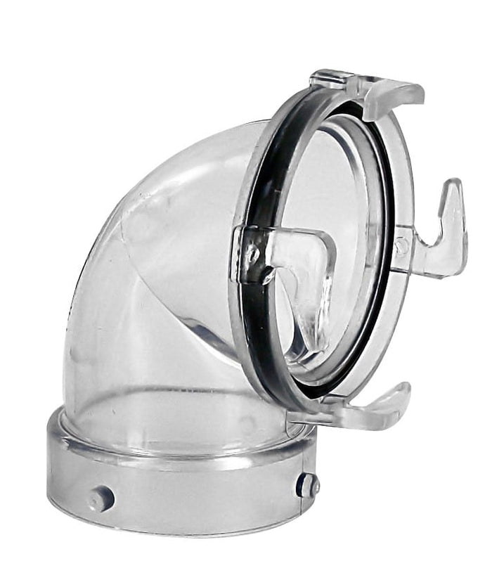 Clear Plastic Valterra EZ Coupler 90 Degree Sewer Hose Adapter T1023 - Front Angle | United RV Parts