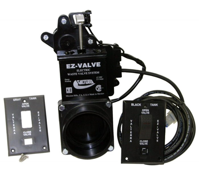 Black Valterra EZ Valve Electric Waste Valve E40B-8 Complete Kit - Front View | United RV Parts
