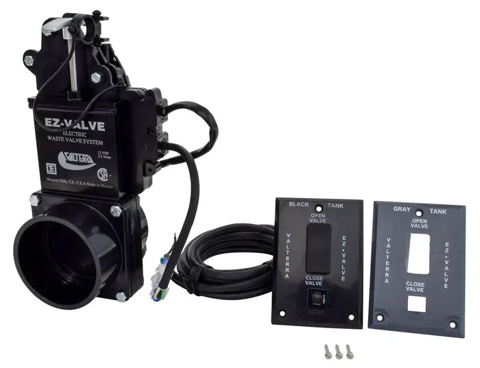 Black Valterra EZ Valve Electric Waste Valve E40-8 Complete Kit - Flat Layout | United RV Parts