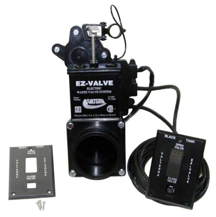Black Valterra EZ Valve Electric Waste Valve 3 Spigot Complete Kit - Front View | United RV Parts