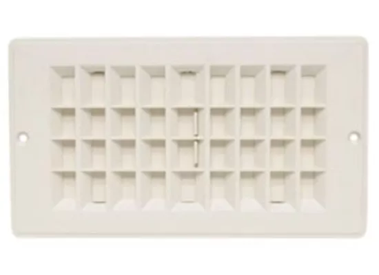 White Plastic Floor Register with Adjustable Damper 4x8 - Front View | United RV Parts