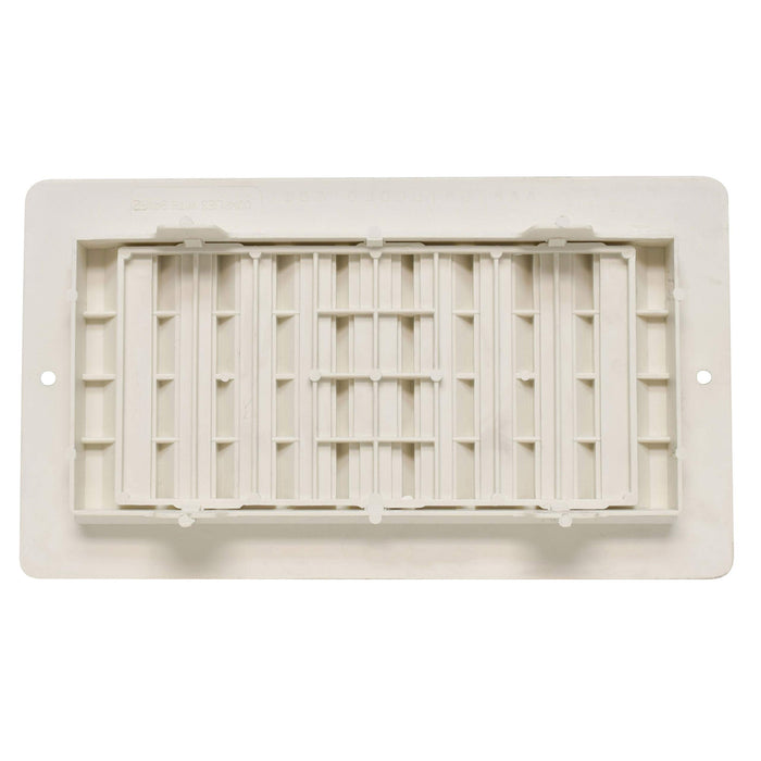 White Plastic 4x8 Floor Register with Damper - Back Detail Showing Louver Mechanism | United RV Parts