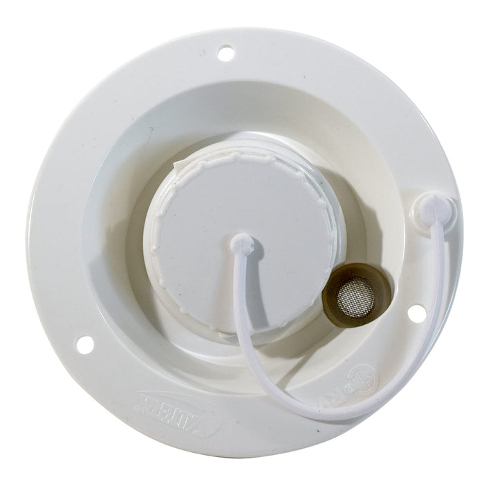 White Valterra RV Fresh Water Inlet - Back View With Mesh Screen | United RV Parts