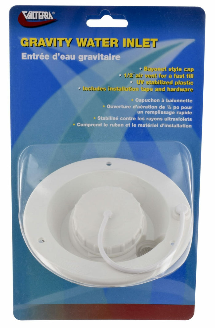 Valterra Gravity Water Inlet A01-2003VP Retail Package - Front View | United RV Parts
