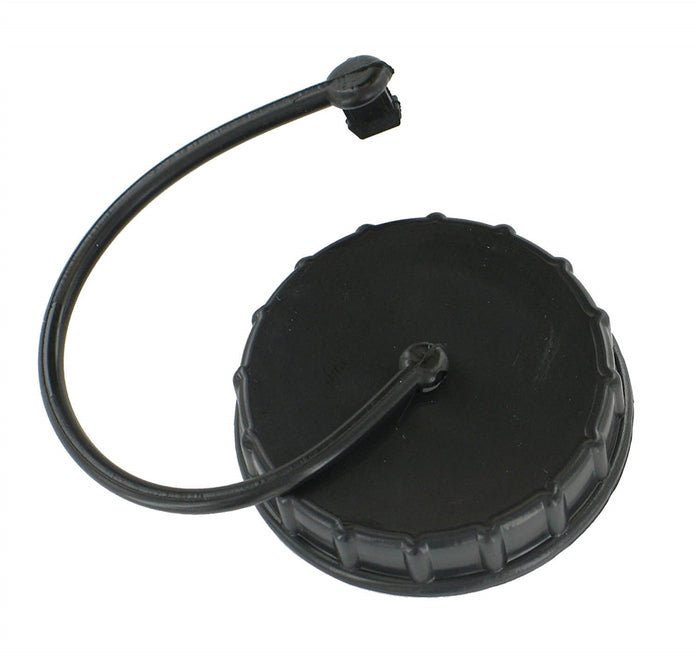 Black Plastic RV Water Inlet Cap with Tether - Angled View | United RV Parts