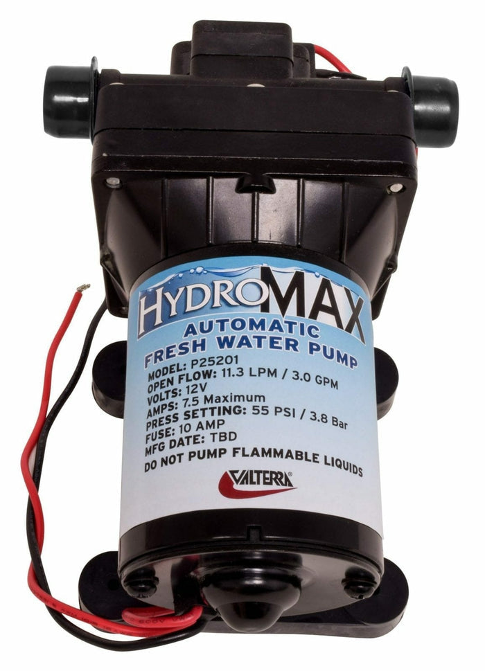 Black Valterra Hydromax P25201 Water Pump - Front Label View | United RV Parts