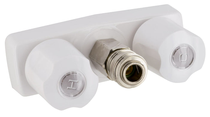 White Valterra RV Shower Valve with Quick Connect - Top Angle | United RV Parts