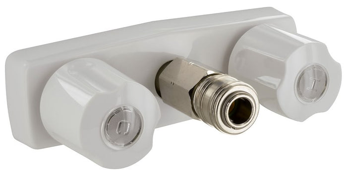 White Valterra RV Shower Valve with Quick Connect - Side View | United RV Parts