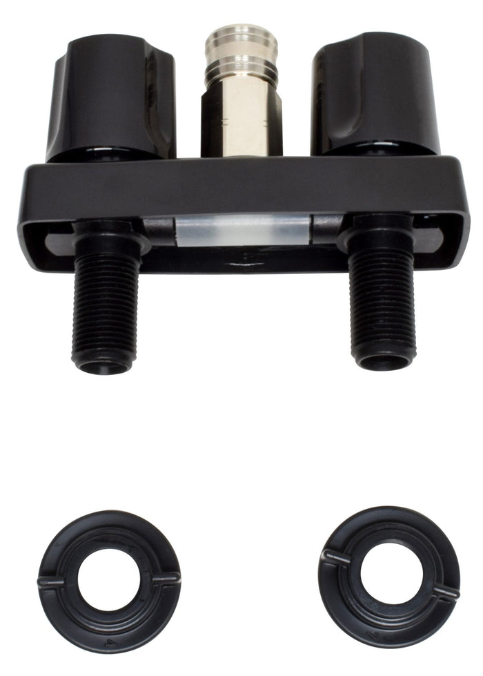 Black Valterra RV Shower Valve Bottom View with Mounting Hardware and Seals | United RV Parts
