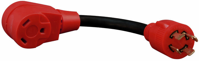 Red Valterra A10-G30430VP RV Generator Adapter - Angled View | United RV Parts