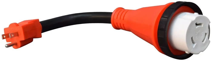 Orange Valterra A10-1550D RV Power Cord Adapter 15A Male to 50A Female - Front Angle | United RV Parts