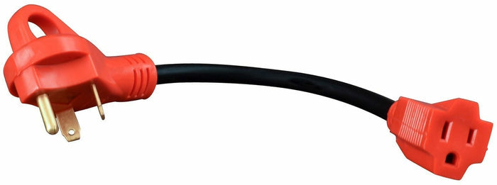 Orange Valterra 30-Amp Male to 15-Amp Female RV Electrical Adapter with Finger Grip Loop - Angle View | United RV Parts