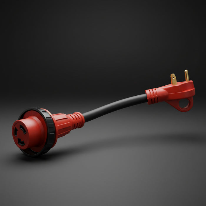 Red Valterra A10-3030HD 30 Amp RV Power Cord Adapter 30M to 30F - Side View | United RV Parts