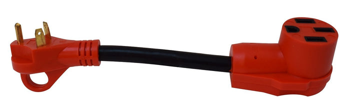 Red Valterra 30A Male to 50A Female RV Power Cord Dogbone Adapter A10-3050F - Side View | United RV Parts