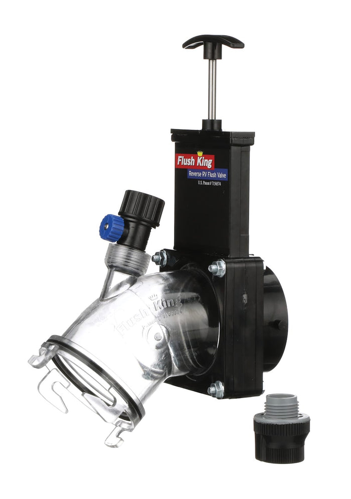 Valterra Flush King Reverse Flush Valve F02-4350 - Side View with Clear Hose | United RV Parts