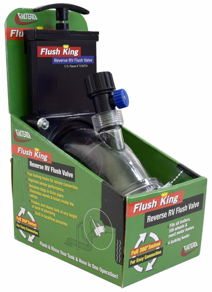 Valterra Flush King Reverse Flush Valve F02-4350 - Side Package View with Product Detail | United RV Parts