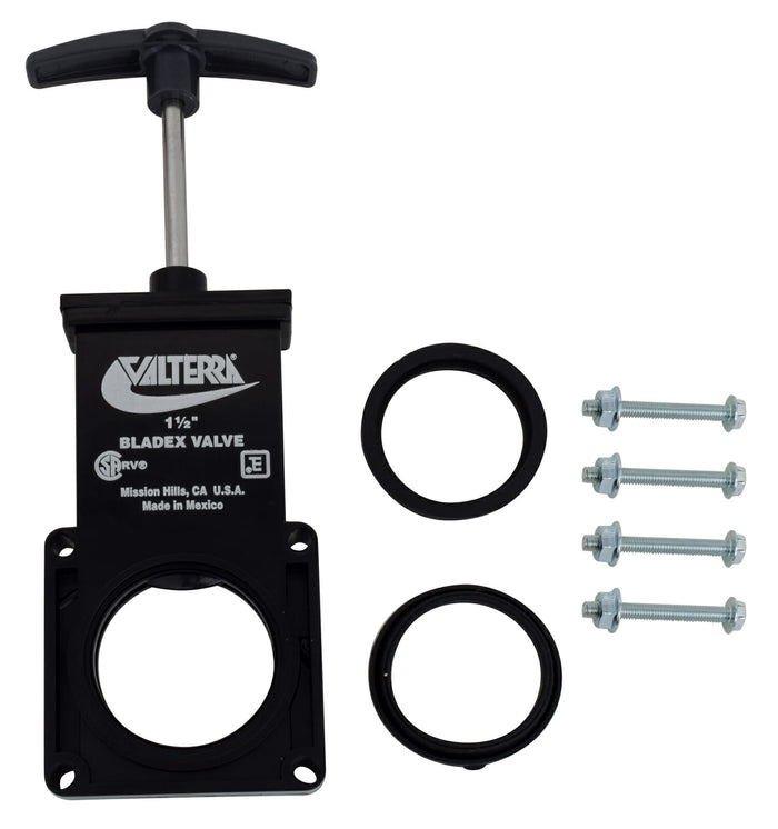 Black ABS RV Waste Valve with Mounting Hardware - Complete Set | United RV Parts