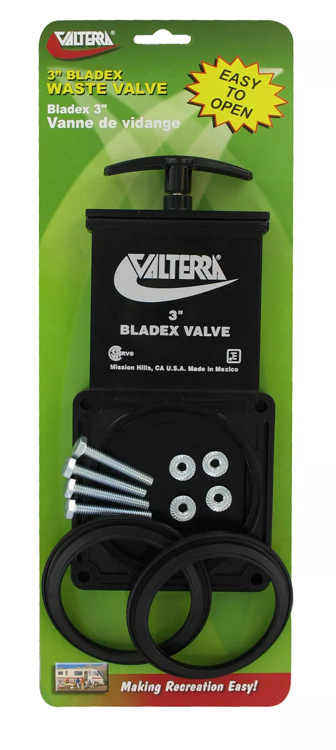 Black Valterra 3 inch Bladex RV Waste Valve T1003VP in Package | United RV Parts