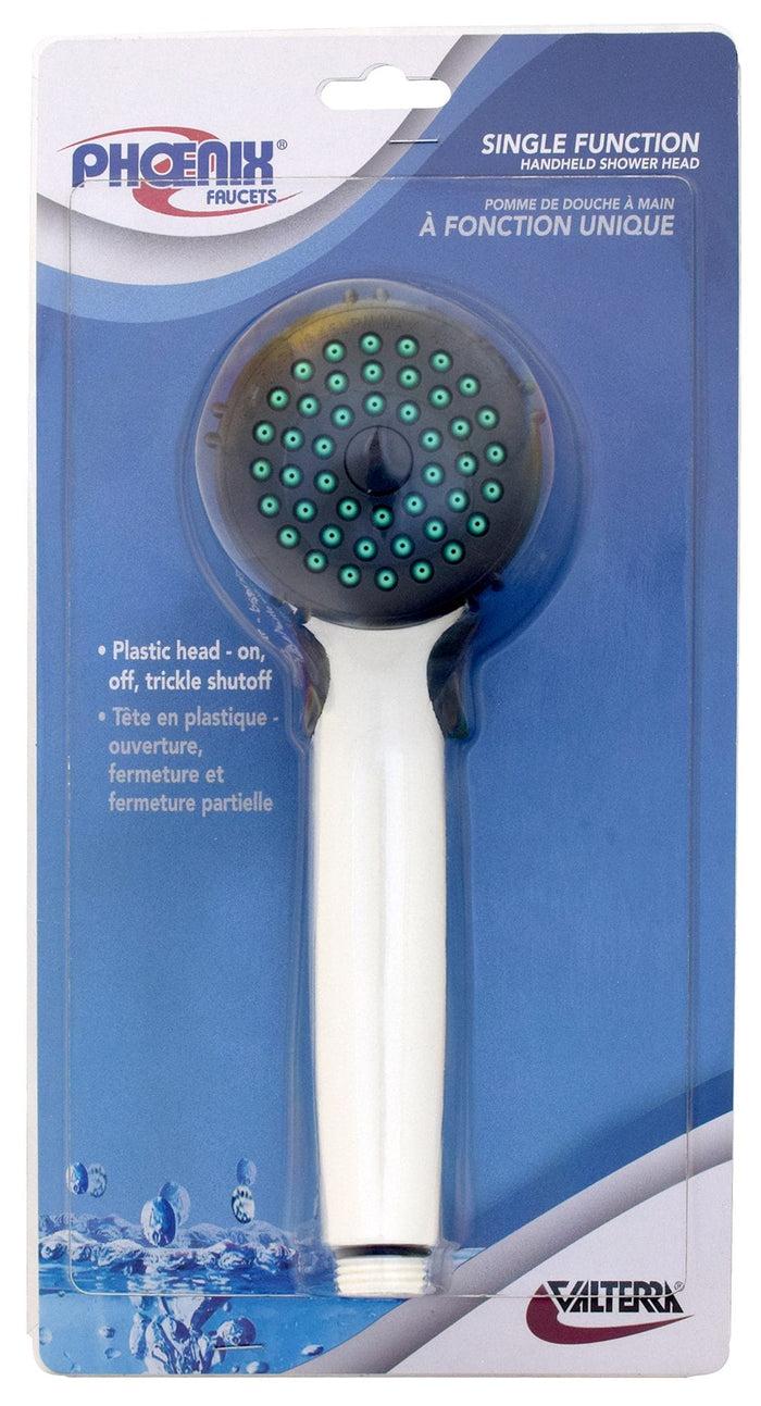 Valterra PF276038 White RV Handheld Shower Head in Phoenix Faucets retail packaging - Front View | United RV Parts