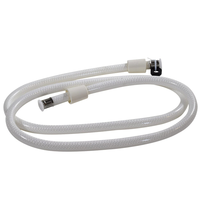 White Braided Vinyl RV Shower Hose 60-Inch Coiled View - Valterra PF276016 | United RV Parts