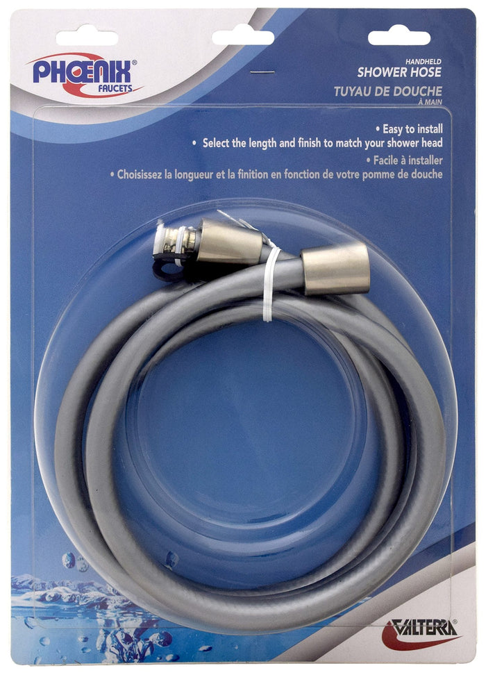 Valterra PF276033 60-Inch Brushed Nickel RV Shower Hose - Front Packaging View | United RV Parts