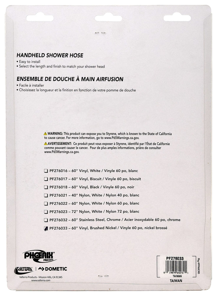 Valterra PF276033 RV Shower Hose Replacement - Package Back with Part Number List | United RV Parts