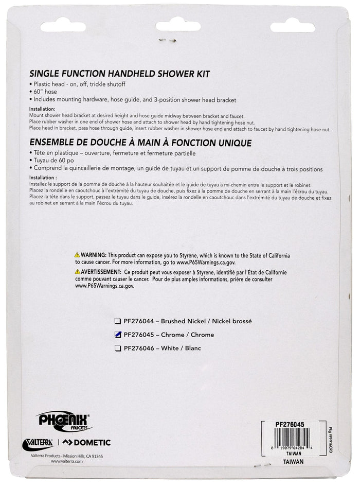 Valterra RV Shower Kit Package Back with Installation Instructions | United RV Parts