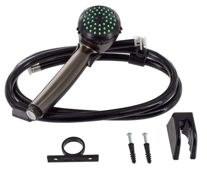 Bronze Valterra RV Shower Kit with 60-inch hose, wall bracket, and hardware - Full Kit View | United RV Parts