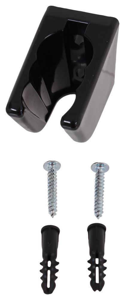 Black RV Shower Head Wall Mount Bracket with Mounting Screws and Anchors - Hardware Detail | United RV Parts