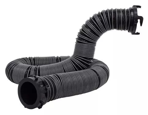 Black UV-Protected Polypropylene RV Sewer Hose - Angled View with End Fittings | United RV Parts
