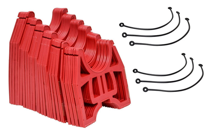 Red Plastic Slunky Sewer Hose Support Cradles with Tie Down Straps - Product Layout | United RV Parts