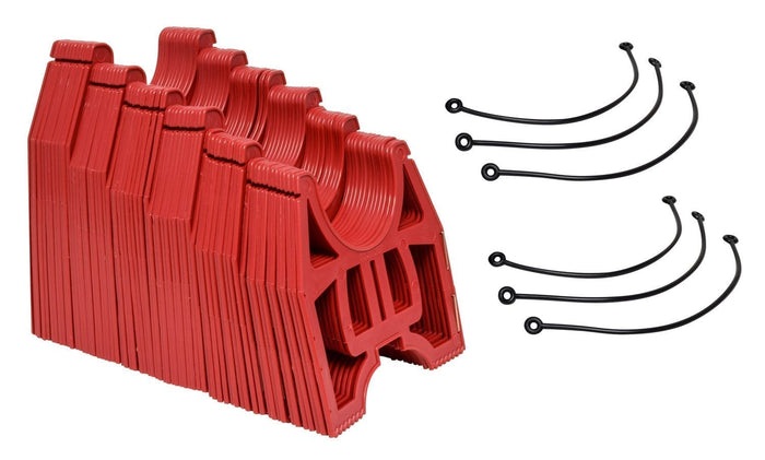 Red Plastic Slunky RV Sewer Hose Support Cradles with Black Tie-Down Straps - Contents View | United RV Parts