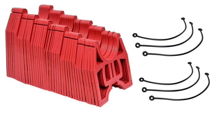 Red Plastic RV Sewer Hose Support Cradles with Black Tie-Down Straps - Contents View | United RV Parts