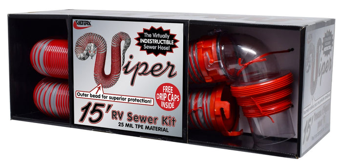 Red Valterra Viper 15' RV Sewer Hose Kit D04-0450 - Package View | United RV Parts